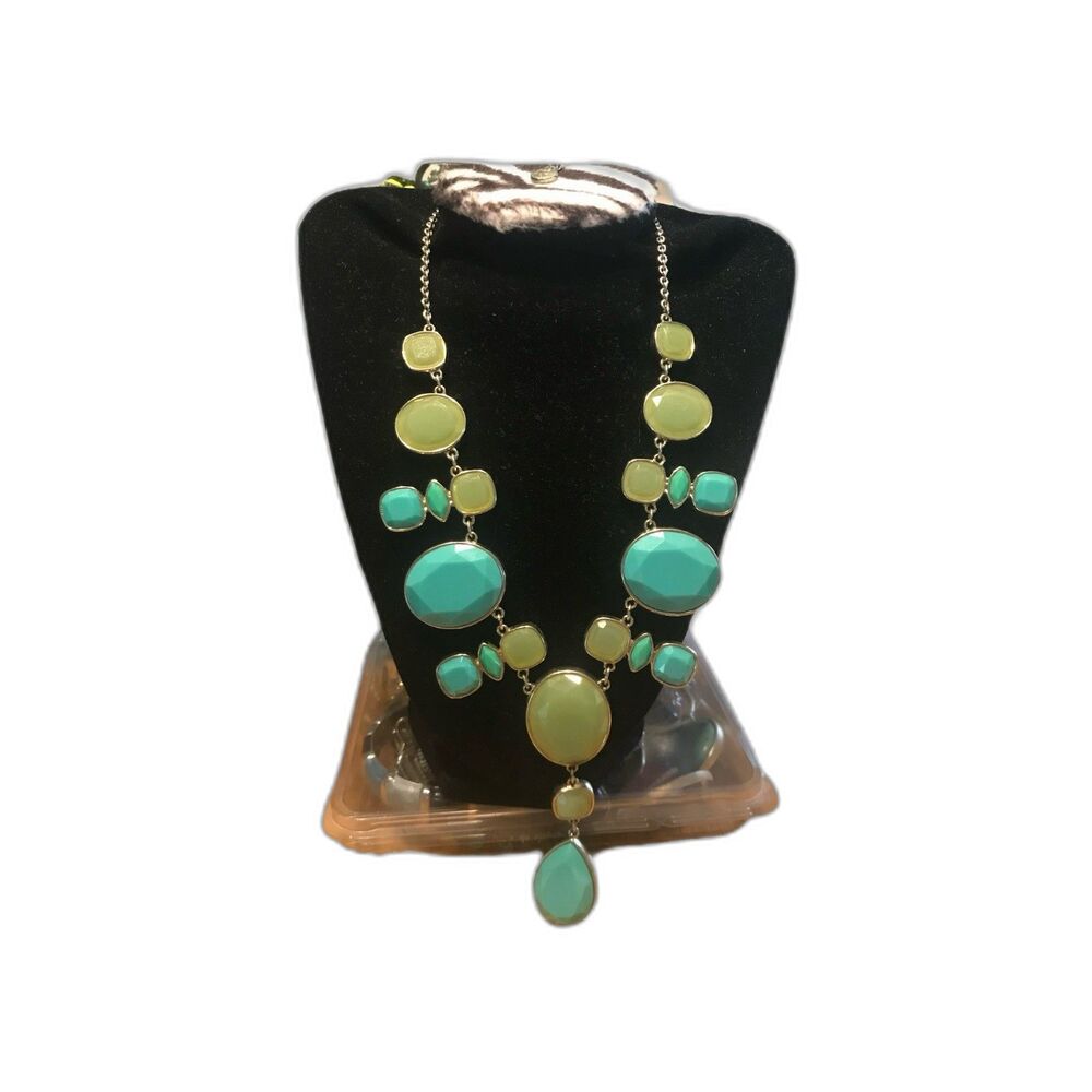 LC Necklace Light Blue Green Cabochons Statement Liz Claiborne18” silver tone